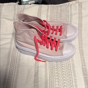 Converse Light Pink Platform High-Top Sneakers with Bright Pink Laces